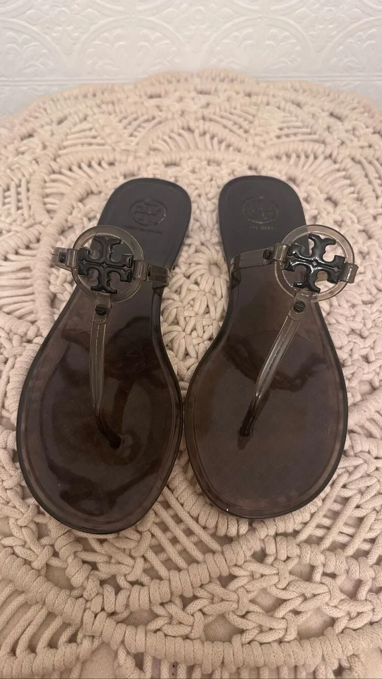 Tory Burch Black Jelly T Strap Sandals Size 8 NWOT